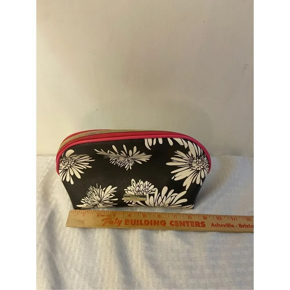 Trina Turk zipper cosmetic bag 10x7”‎ Black Pink